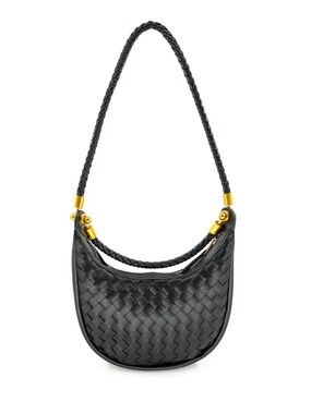 BC Bags Mini Black Woven Hobo Bag with Gold Hardware